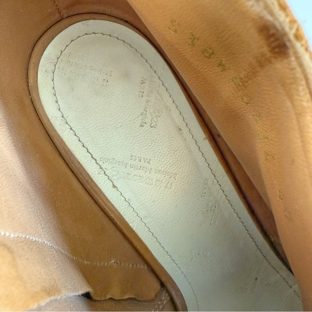 MAISON MARTIN MARGIELA TAN BROWN SUEDE PEEP TOE CHUNKY HEEL ANKLE BOOTS - Picture 7 of 10
